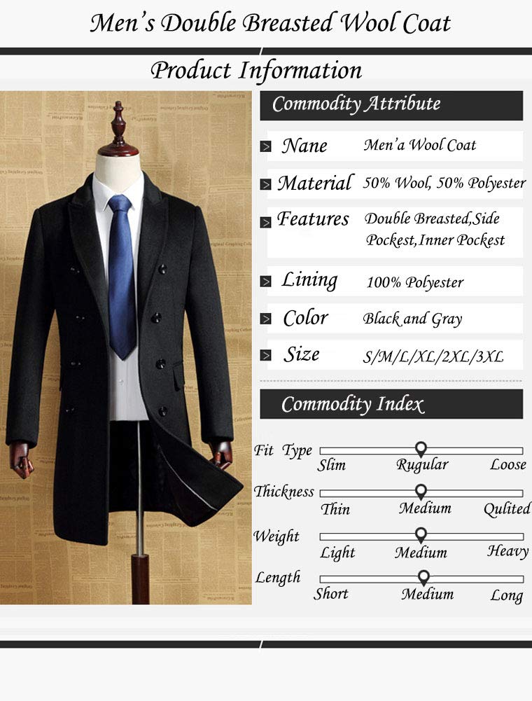 FTCayanz Manteau Homme Laine Trench Classique Business Parka Décontracté Mi-longue Duffle-Coat