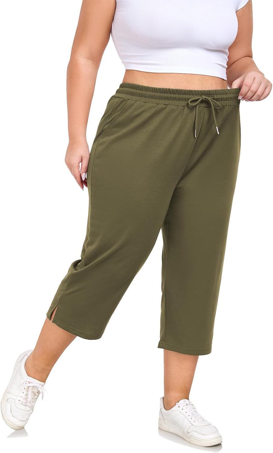 Plus Size Capri Pants for Women Loose Fit Yoga Pants with Pockets Workout Activewear Sweatpants - Image 2