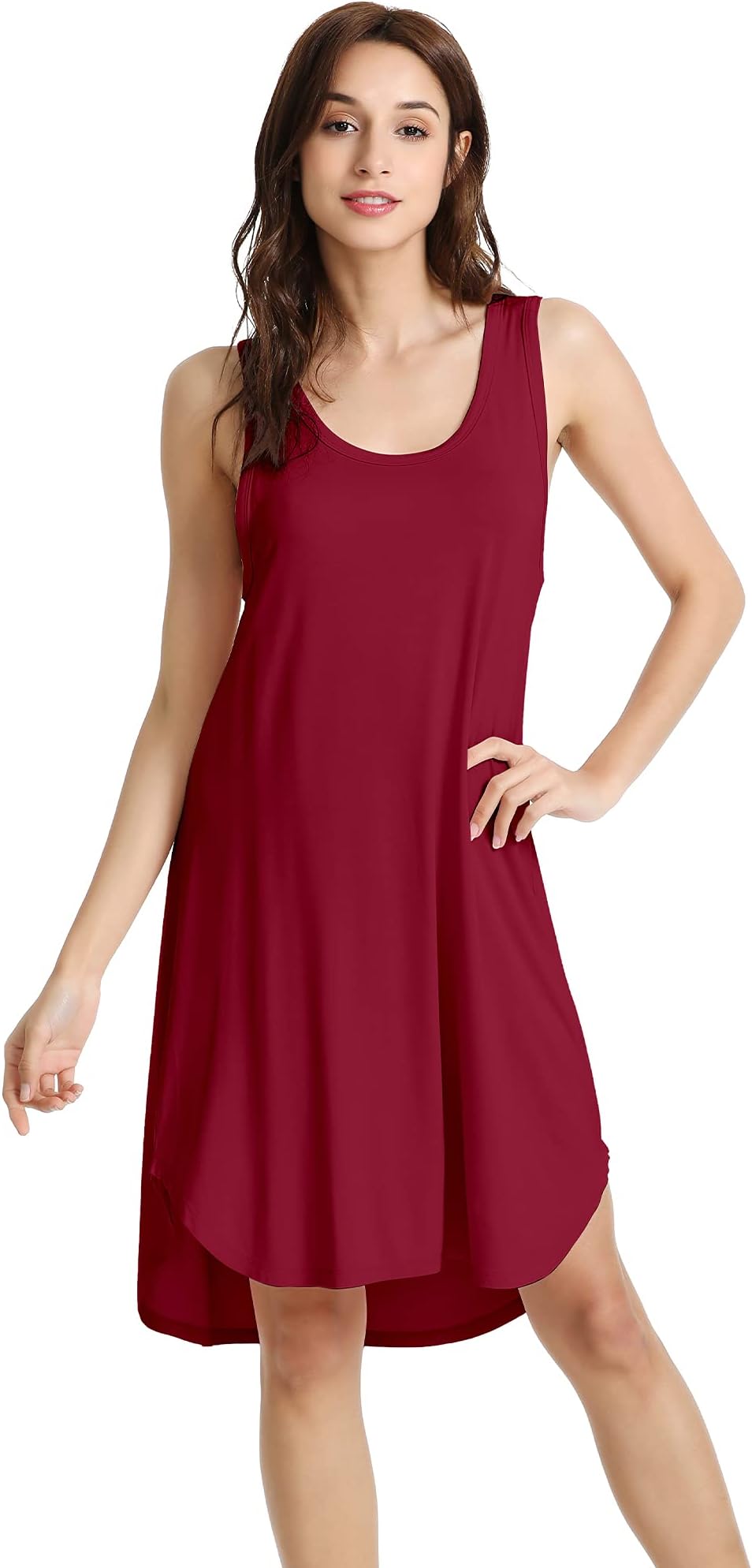 WiWi Bamboo Nightgowns for Women Sleeveless Sleepwear Pajamas Soft Tank Sleep Shirts Scoop Neck Plus Size Dress S-4X