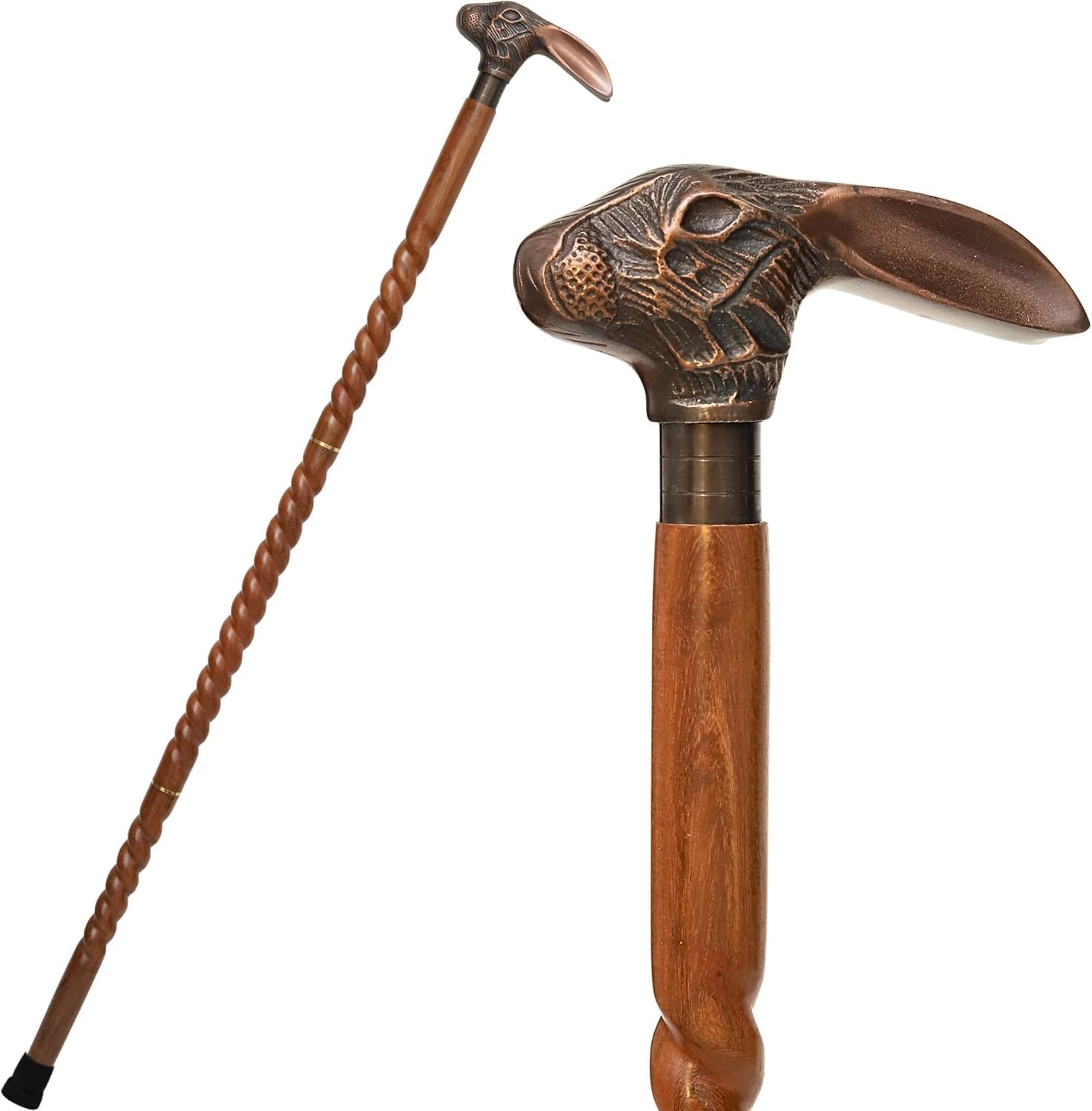Wooden Walking Cane with Brass Handle – 37 Inch Handcrafted Walking Stick for Men & Women – Vintage Cane