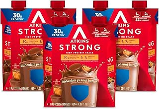 Atkins Strong High Protein Shake, Chocolate Peanut Butter Flavor, 30g Protein, GLP-1 Support, Low Carb and Low Sugar Shake, Keto Friendly, Gluten Free, Muscle and Gut Health Support, 12 Count