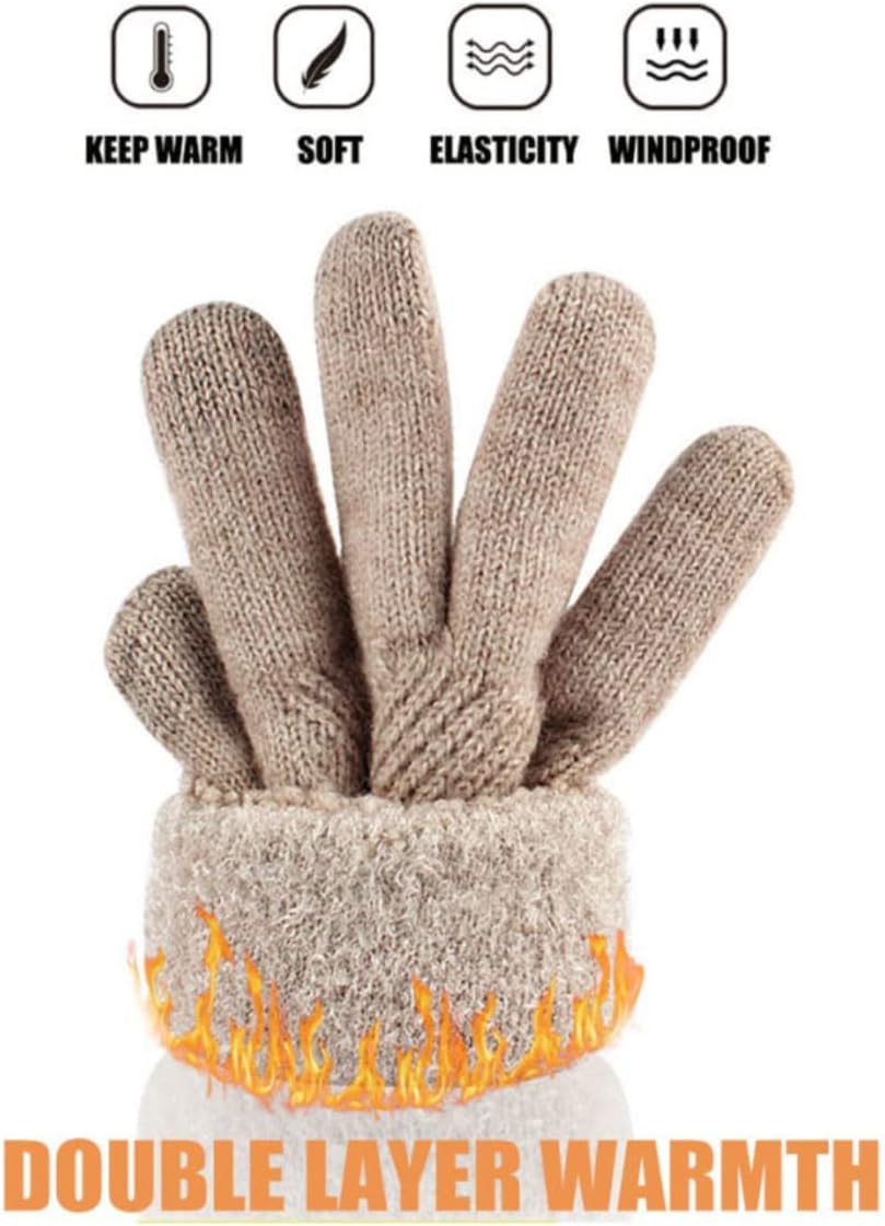 Tomily Women Winter Knit Gloves Warm Touchscreen Gloves Windproof Dual-layer Elastic with Thermal Fleece Lining - Image 5