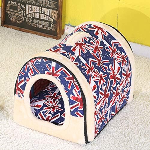 Unique 2-in-1 Pet Bed Pet House Cat Dog Cozy Warm Bed House (Medium, Blue-red Pattern)