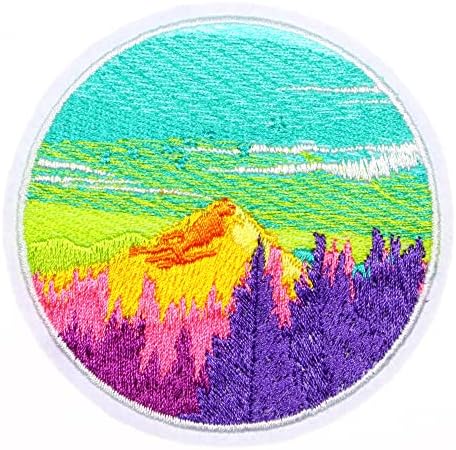 JPT - Bright Nature Pine Trees Mountains Adventure Sky Clouds Forest Explore Outdoor Travel Colorful Embroidered Applique Iron/Sew on Patches Badge Cute Logo Patch on Vest Jacket Shirt Hat Jean Bag
