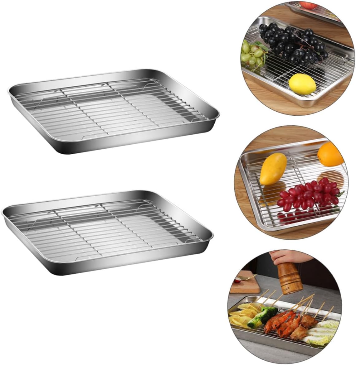 2 Sets Stainless Steel Baking Sheet and Rack Set Drain Nets for Cooking Oven-Safe Dishwasher-Safe for Home Baking and Grilling