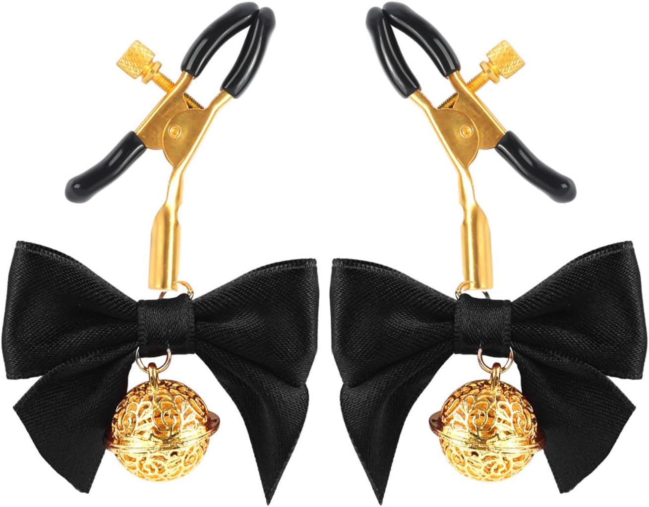 Alvivi Women Bow Nipple Clamps Nipple Clips Stainless Steel Body Bells Non-Piercing Jewelry Clip Accessories Black One Size