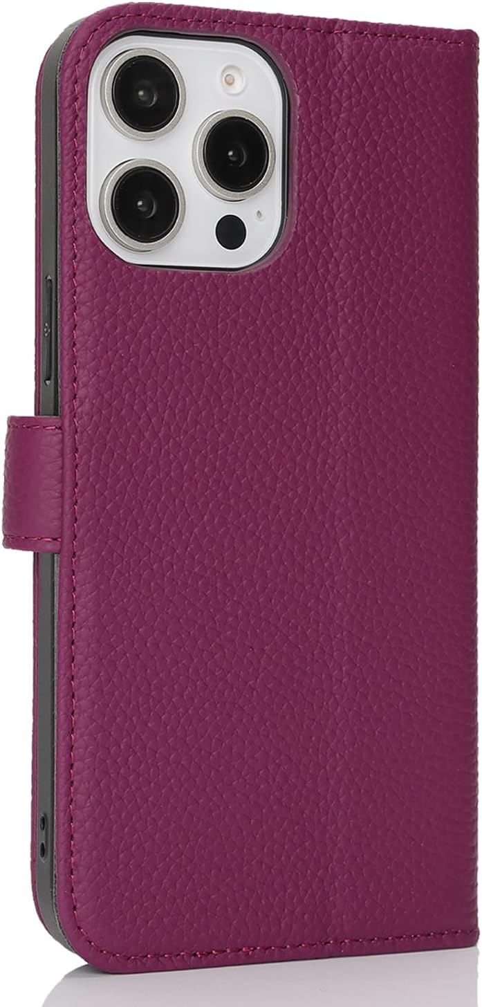 Zouzt Case for iPhone 14 Pro 6.1" Genuine Leather Wallet Case with 4 Card Slot, RFID Blocking Card Holder Magnetic Flip Folio Kickstand Shockproof Phone Cover Women Men - Rose Purple - Image 8