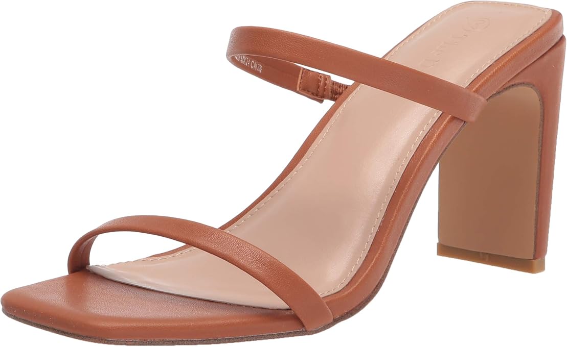 The Drop Avery Square Toe Two Strap High Heeled Sandal, Women's Heeled Sandal