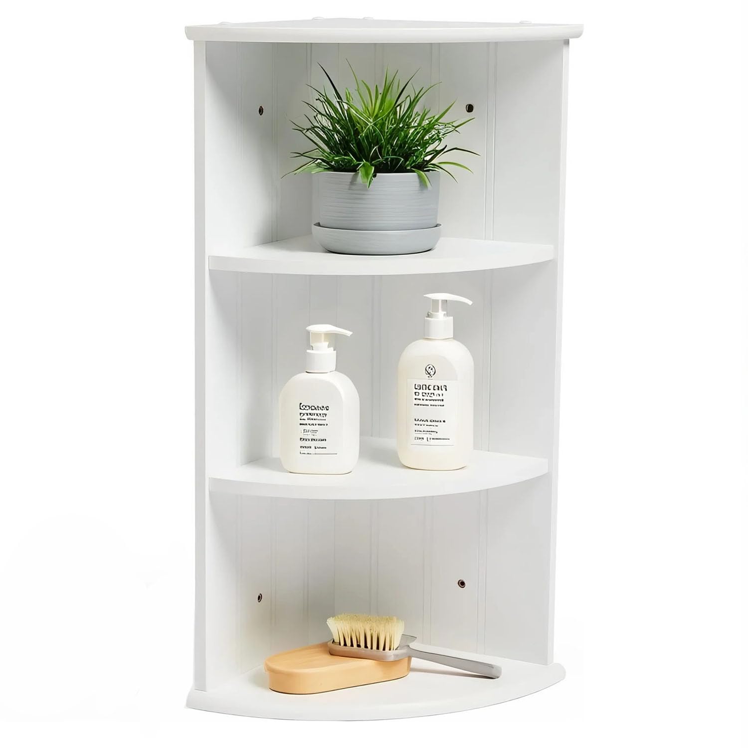 Taylor & Brown 3 Tier Corner Shelf Unit Modern Freestanding Wall Mounted Storage Bathroom Shelving Display Shelves Decor Stand Tongue & Groove Bathroom Living Room Kitchen Hallway, White
