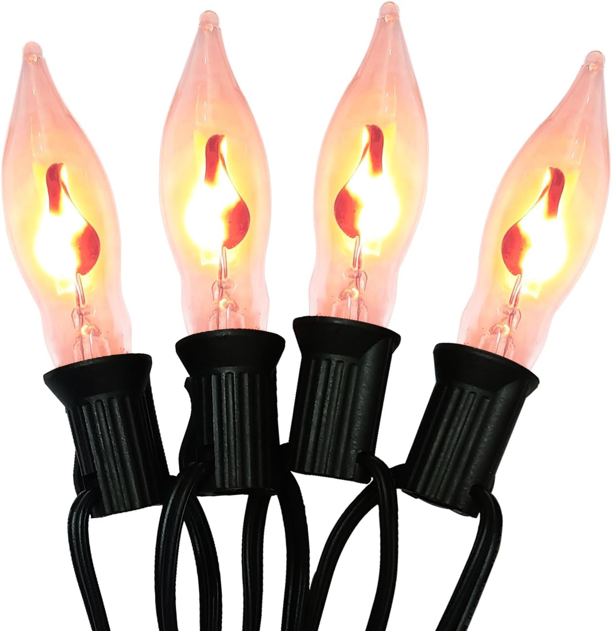 Halloween Flickering Flame String Lights, 10Ft Outdoor Christmas Lights 10 Flicker Flame Bulb Light, Plug in Hanging Patio Light for Indoor Outdoor Party Backyard Christmas Halloween Decor