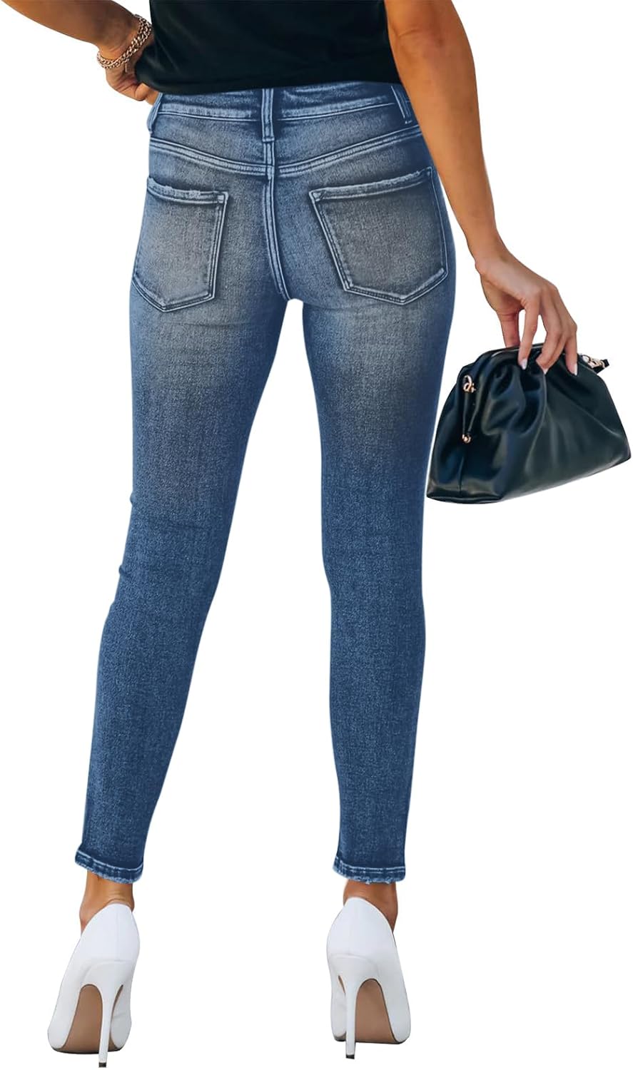 Women's Mid Waisted Jeans Trendy Distressed Stretch Ripped Butt Lift Denim Pants (Pack of 2) - Image 3