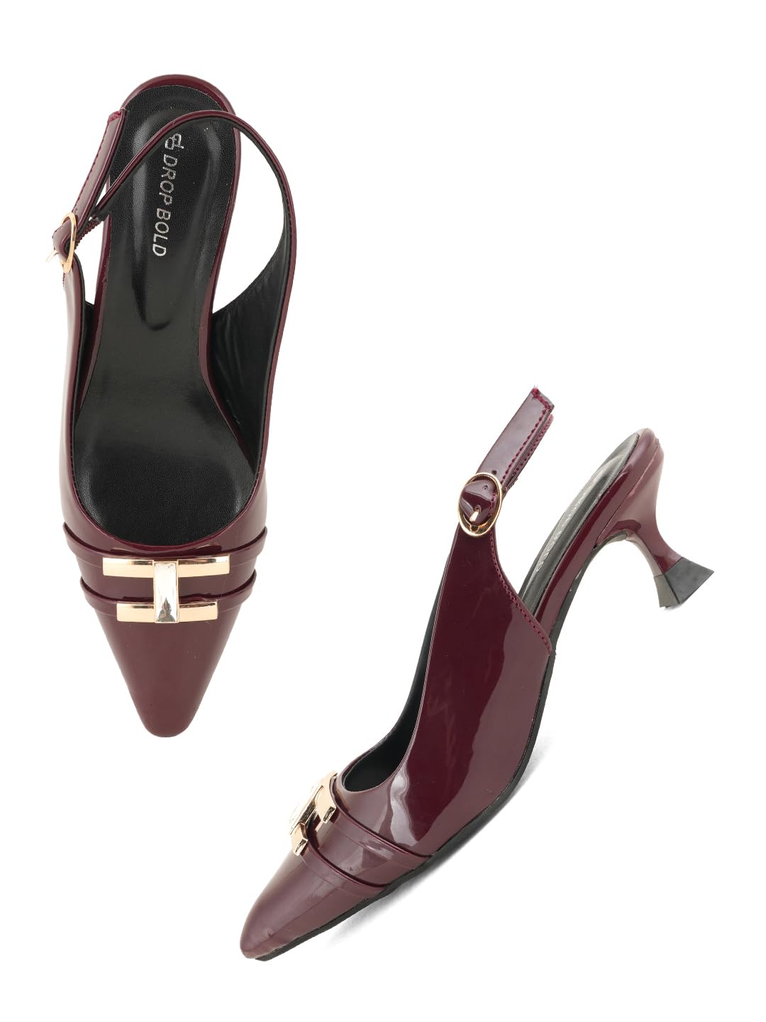 Luxe Slingback Heels for Women | Elegant Pointed Toe Patent Finish Pumps with Stylish Buckle Detail-image-16