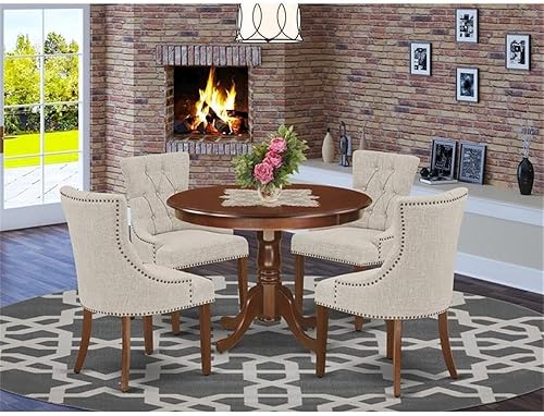 Miniatura 2 de East West Furniture HLFR5-MAH-05 - Juego de mesa de cocina de 5 piezas para 4 personas, incluye una mesa de comedor redonda con pedestal y 4 sillas