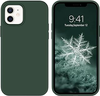DUEDUE iPhone 12 Case,iPhone 12 Pro Case 6.1", Liquid Silicone Soft Gel Rubber Slim Cover Microfiber Cloth Lining Cushion Shockproof Full Body Protective Case for iPhone 12/12 Pro 2020,Green/Clover