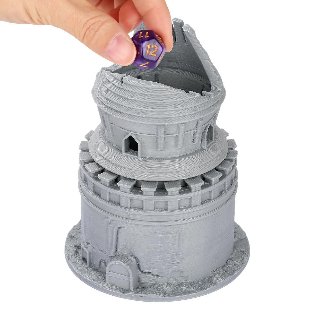 Castle Dice Box, Special Tower-Shaped Container for DND Starter Set, Roomy RPG Accessory with Smart Design, Top DND Gifts for Halloween, Birthdays, Gamers, Polylactic Acid Resin Construction, Grey