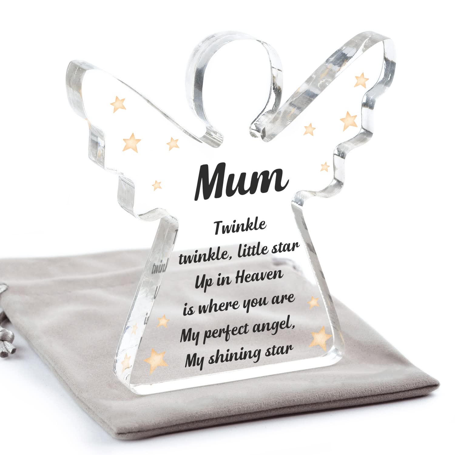 Angel Memorial Decoration Ornament, PERSONALISED In Heaven Mum Memorial Gifts, Angel Christmas Memorial, Mum Dad Brother Husband Son Daughter Nan Remembrance, With Grey Bag