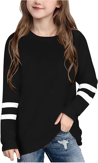 Beessbest Girls Boys Long Sleeve T-Shirt Casual Spring Crewneck Color Block Basic Active Tops Tee Tunic Shirts 3-14 Years
