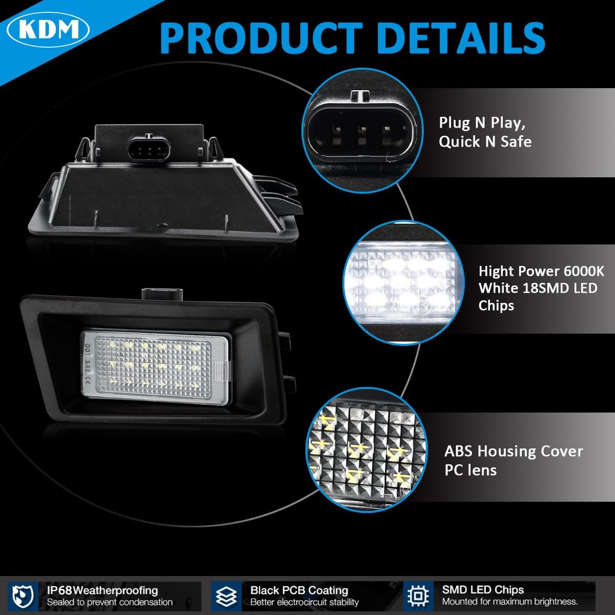 KDM LED License Plate Lights fit for Ford Bronco Sport 2021 2022 2023 2024,Replace OEM# M1PZ-13550-A Rear Tag Lamp 6000K White,2Pcs Pack