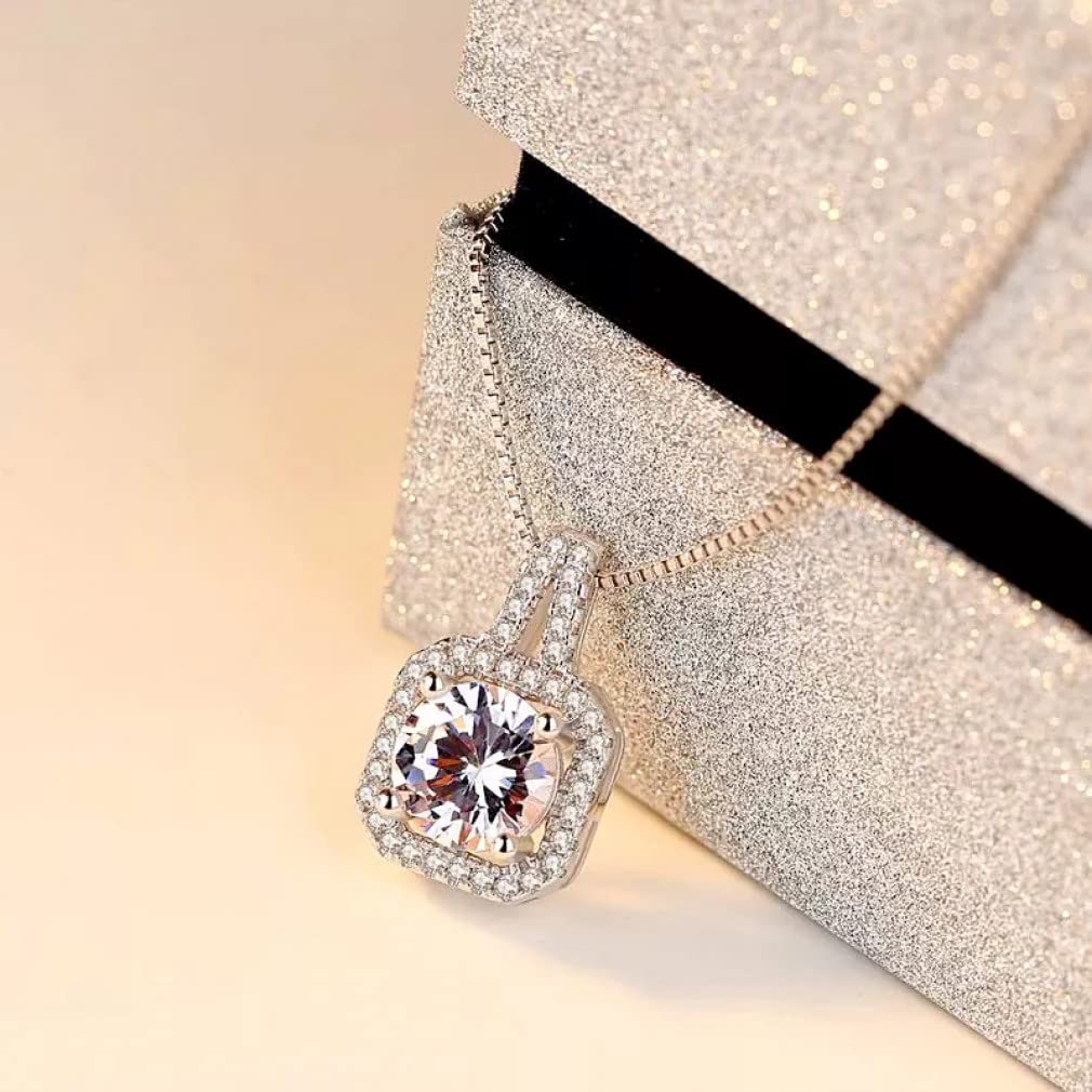 Collane con Ciondolo Quadrato in Argento Sterling 925 con Catena a Collo di Cristallo per Regalo di Gioielli da Donna