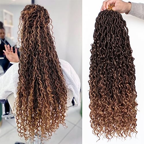 Xtrend 24Inch 8 Packs 12Strands/pack River Goddess Faux Locs Crochet Hair With Curly Hair In Middle And Ends Pre-Looped Crochet Braids Messy Bohemian Faux Locs...