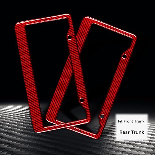 Miniatura 5 de 2 marcos de matrícula para Tesla, juego de soporte de placa de fibra de carbono real, accesorios de automóvil adecuados para todos los modelos (rojo