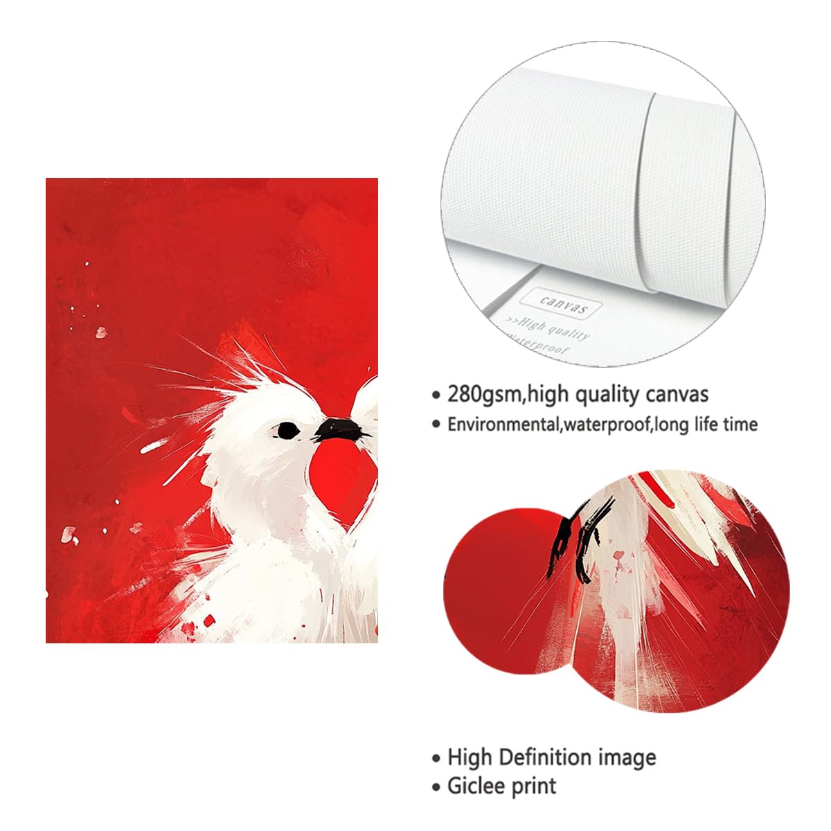 TOANGWALL Arte mural enmarcado en lienzo contemporáneo cartel de fondo rojo con un fondo rojo pintura de murales románticos para salón cuarto de bebé decoración del hogar 75x115cm