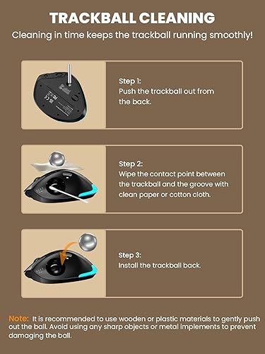 Miniatura 8 de SABLUTE Ratón de Trackball inalámbrico, ergonómico Bluetooth recargable para computadora, mouse retroiluminado para computadora portátil con 5