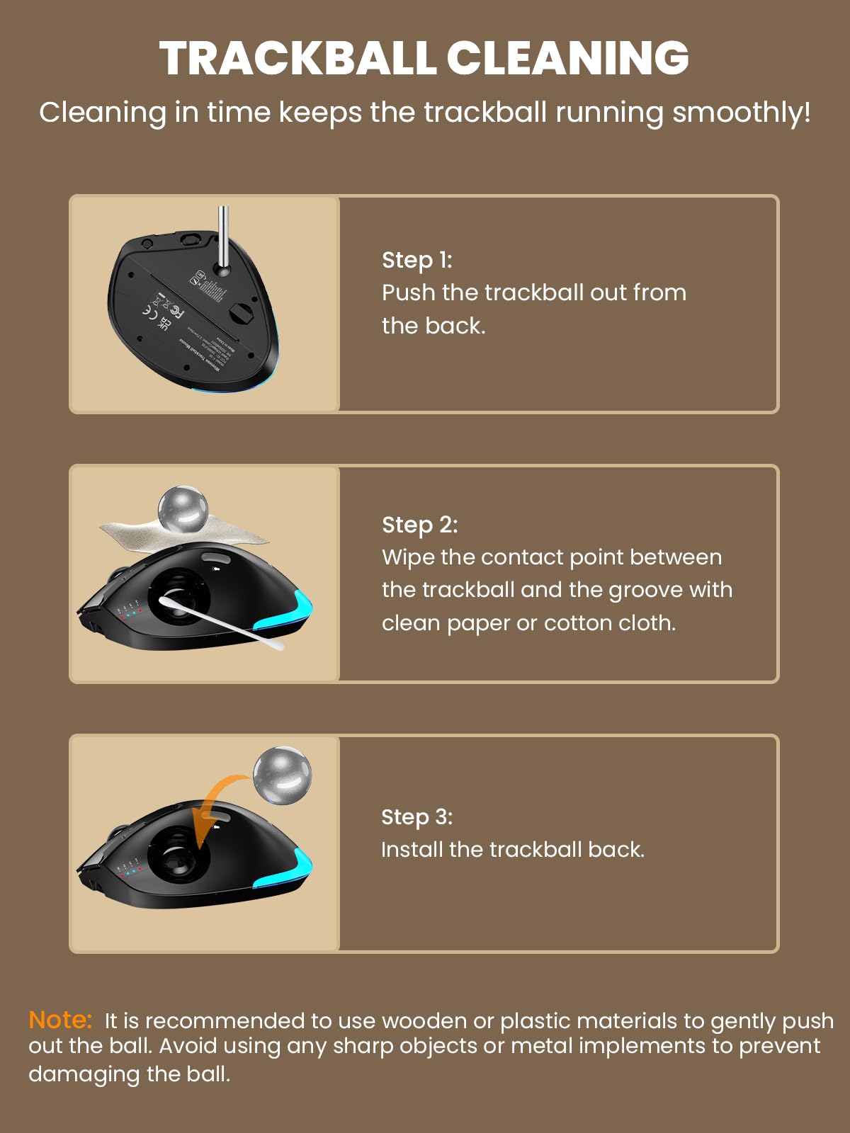 SABLUTE MAM1 Pro - Ratón ergonómico inalámbrico Trackball, ángulo ajustable de 0°/18°, ratones de control de pulgar, clic silencioso, 3 receptores Bluetooth y USB multidispositivos, mouse recargable