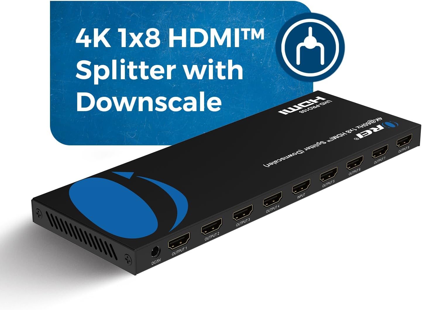 OREI 4K 1 in 8 Out HDMI Splitter 4:4:4 8-bit - HDMI 2.0, HDCP 2.2, 18 Gbps, 4K @ 60Hz HDMI Duplicator/Distributor UltaHD High Resolution (1x8)