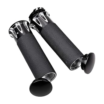 2PCS Motorcycle 1 Handlebar Control Switches with Wiring Harness + 2X Rubber Hand Grips for 1996-2012 Harley Softail Dyna Sportster V-Rod 12V - Black Kit