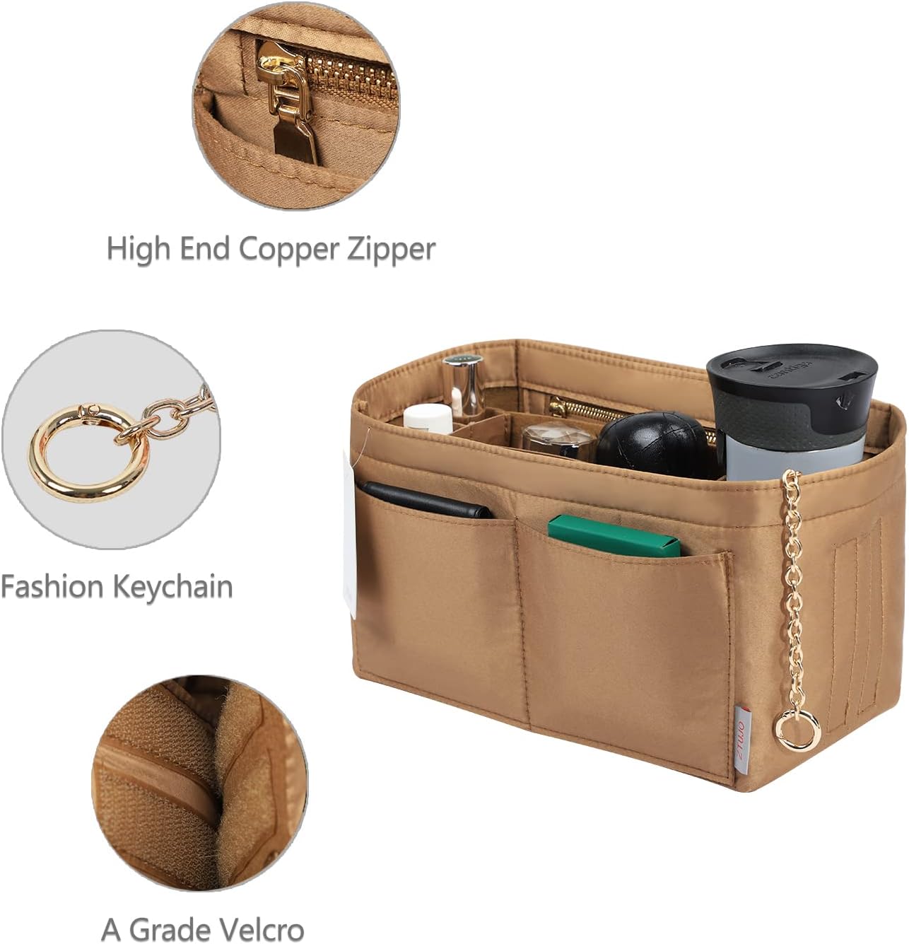 ZTUJO Purse Organizer Insert, Felt Purse Organizer with Zipper and Sewn Bottom Insert, Fit Speedy Neverfull Graceful,6 Sizes image 4