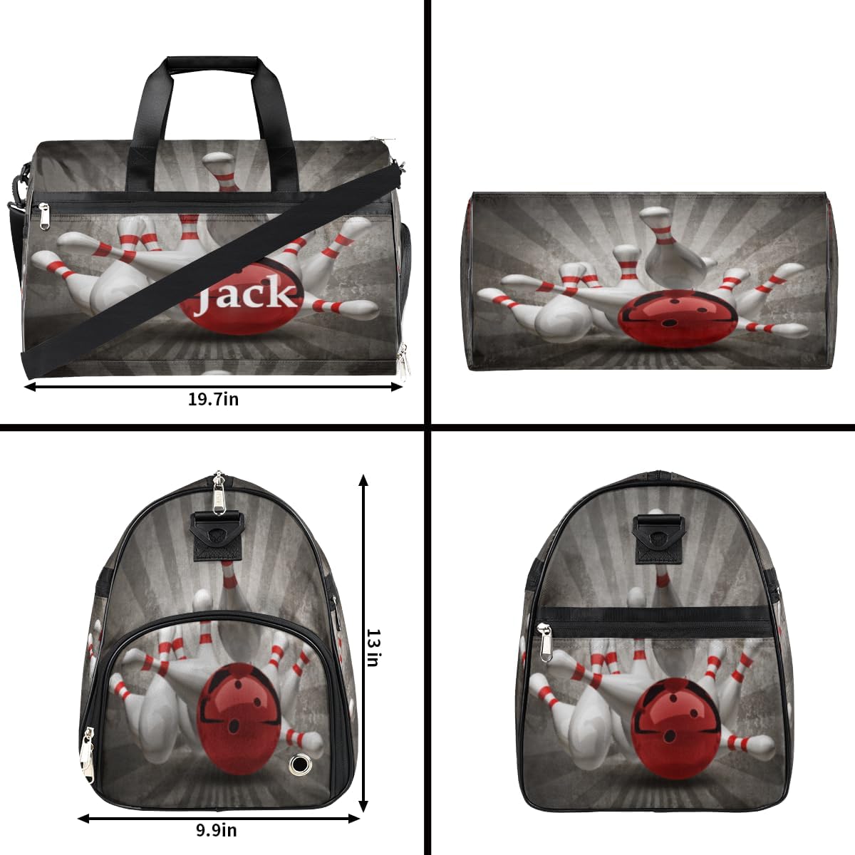 Personalized Vintage Bowling Ball Sport Gym Bag for Boys Men, Custom Name Travel Duffle Bag with Shoes Compartment Swimming Overnight Weekender Duffel Bag Sport Bowl