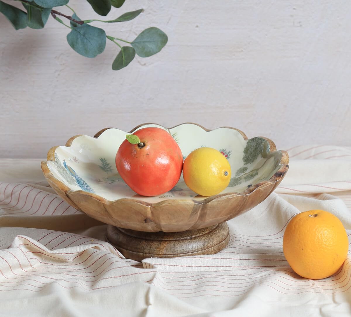 India Circus by Krsnaa Mehta Bird Oasis Wooden Fruit Bowl for Home Décor | Table Centerpiece, Storage Bowls Holder for Kitchen Counter, Mango Wood 12-Inch, Set of 1