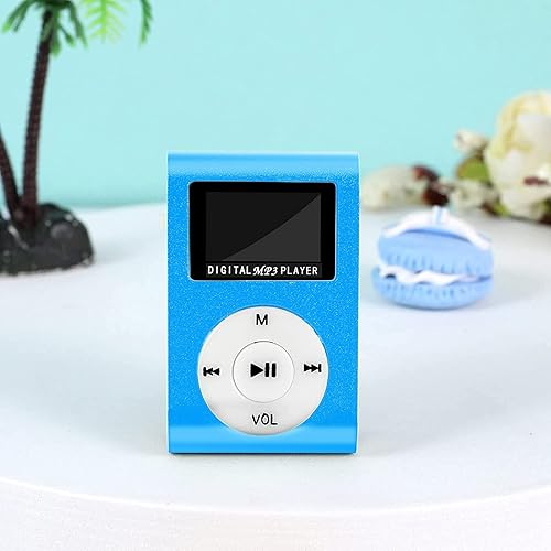 Vista 5 de Reproductor de MP3 para deportes, reproductor de música portátil USB de viaje con altavoz, pantalla LCD, música digital, tiempo de espera Azul