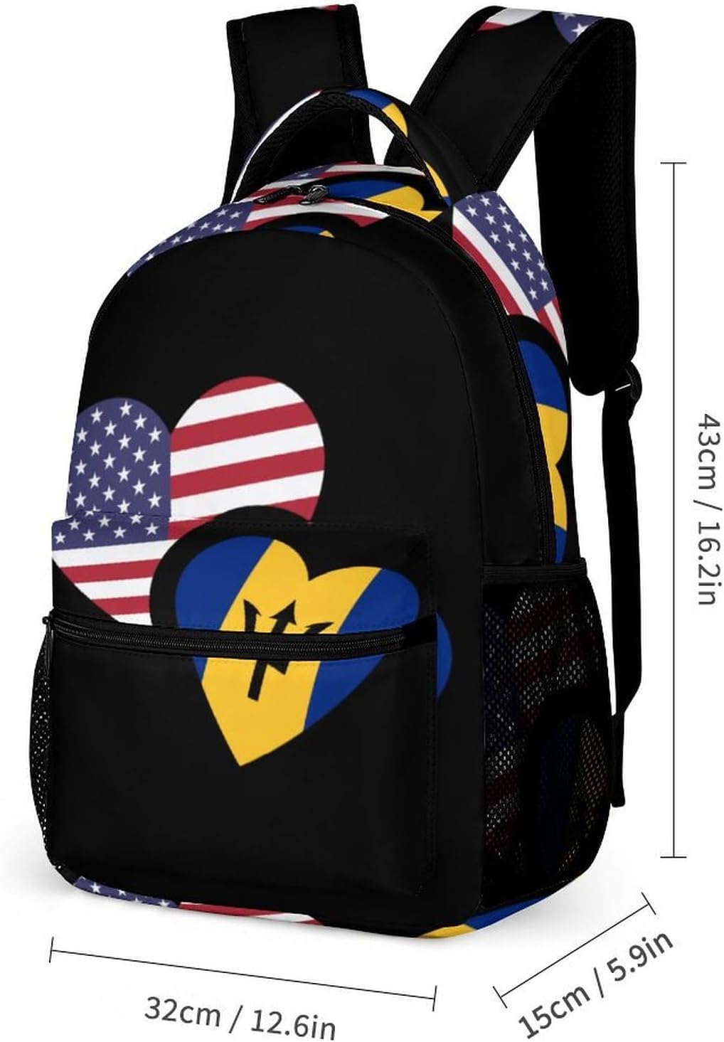 Barbados & US Flag Novelty Backpack Set with Lunch Bag Pencil Cases image 2