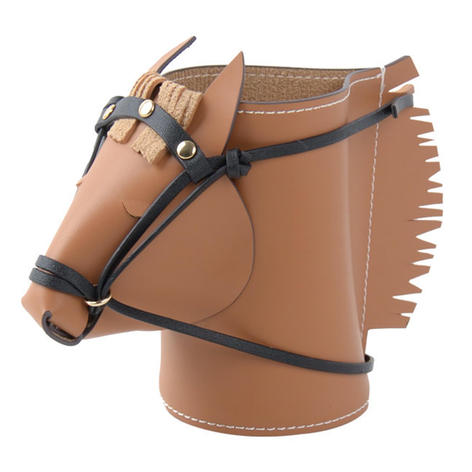 HDOYTXXM Leather Desktop Organiser Horse Shape Leather Pen Stand for Writing Utensils and Cosmetic Tool Management Decorative Horse Head Pen Cup