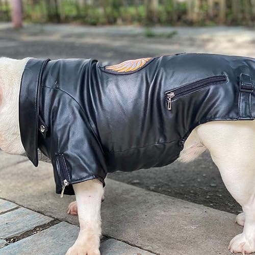 Miniatura 7 de Lovelonglong Chaqueta de cuero para perro, abrigos cálidos para perros, resistentes al viento, abrigos para clima frío para pugs Bulldog Pitbull