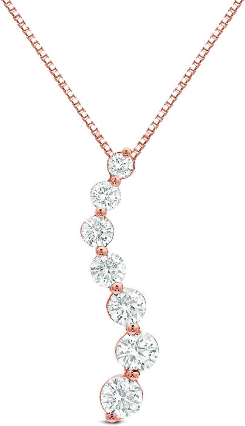 Diamond Wish 14k Gold Round 7-Stone Diamond Journey Pendant (1cttw, J-K, I1-I2) with 18" Box Chain