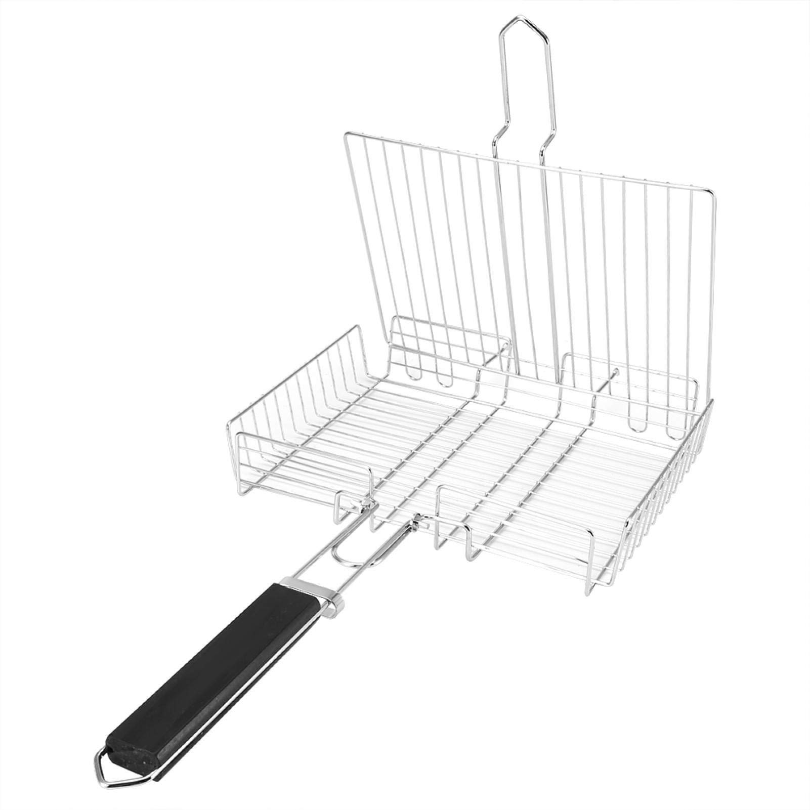 Cestino per barbecue, Griglia Pieghevole per Barbecue, clip quadrata per rete da pesca alla griglia con manico rimovibile, rete metallica per barbecue con custodia per pesce, bistecca, carne
