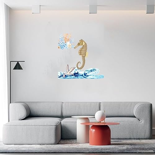 Miniatura 10 de Calcomanías de pared de tortuga marina subacuática con temática náutica de océano, barco, barco, volante, pájaro, espejo, calcomanía de pared,