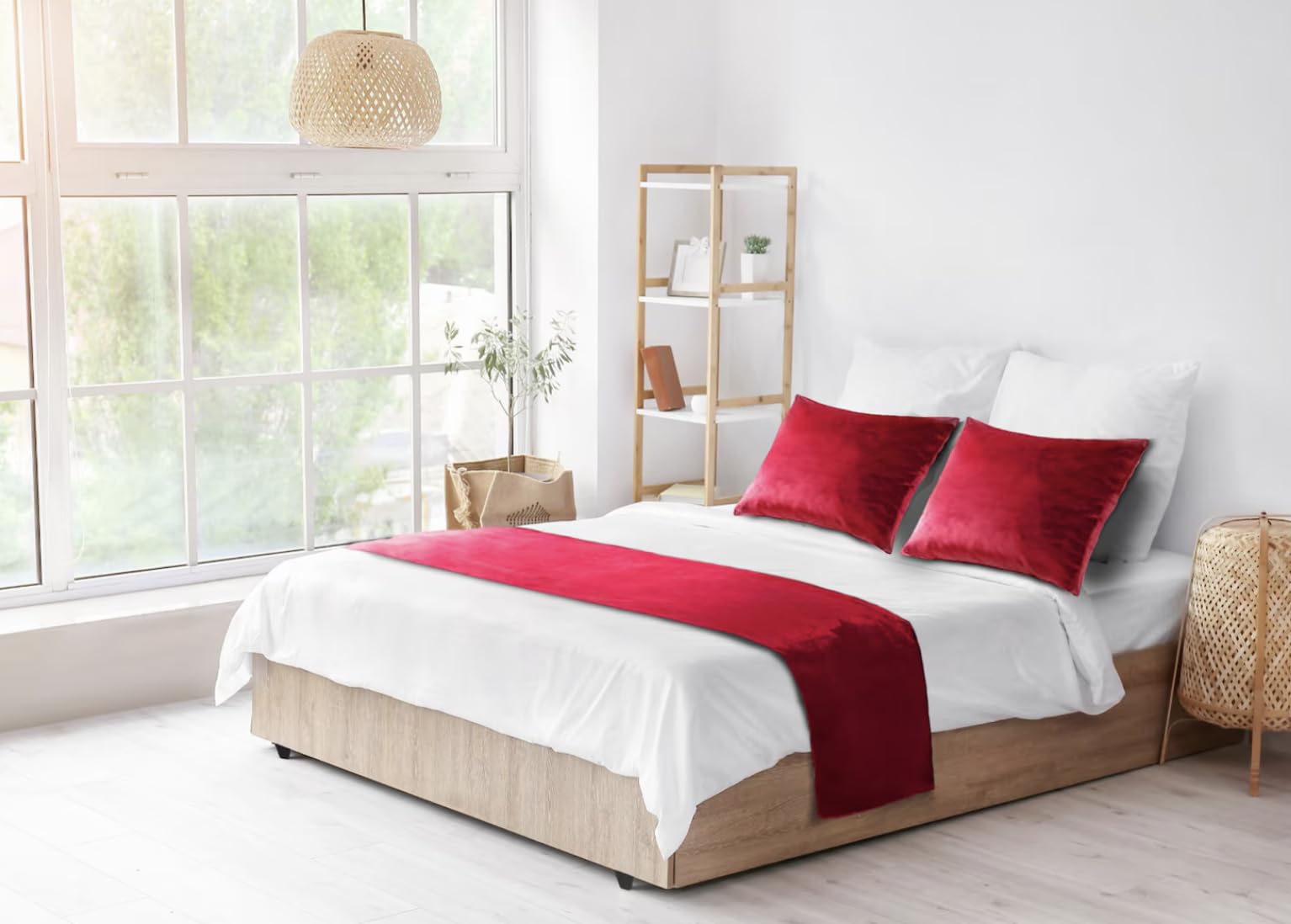 Velvet Bed Runner Bed Scarf Handmade Reversible Perfect For Home and Hotel. (Red, 48 x 240cm(For 1.8m Bed))