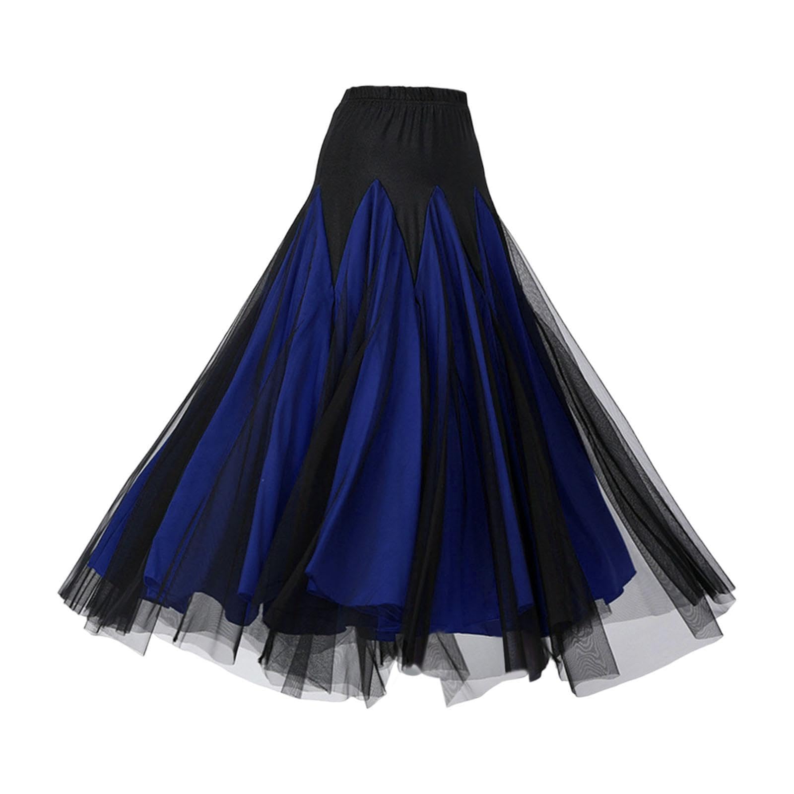Kleid Tanz für Damen Ballsaalrock Tanzkleid mit Elastischem Bund Und Schwingendem Milchseide Und Mesh für Auftritte Übung Festival C