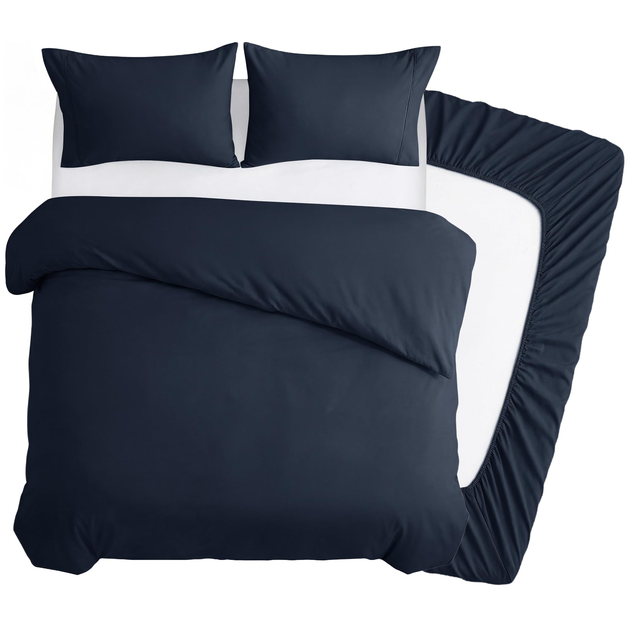 Deconovo 4 Piece Super King Bedding Set, Brushed Microfibre Super King Size Duvet Cover Set with 35cm Deep Fitted Sheet and 2 Pillowcases, Soft Quilt Cover for Superking Bed - Navy Blue
