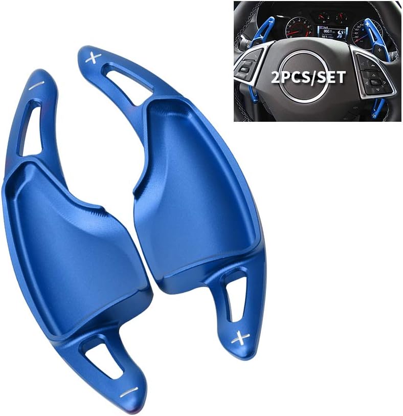 SANRILY 2pcs Steering Wheel Paddles Shift Extensions Blue for Chevy Camaro 2016-2019, C7 Corvette 2015-2019 Interior Accessories