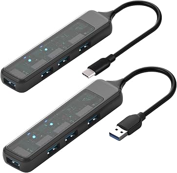 2 Pack 4 Port USB C Hub and USB A Hub, 5Gbps Data Transfer, multiport Adapter for PC, Laptop, iMac, Surface,MacBook Pro and More 2 Pcs