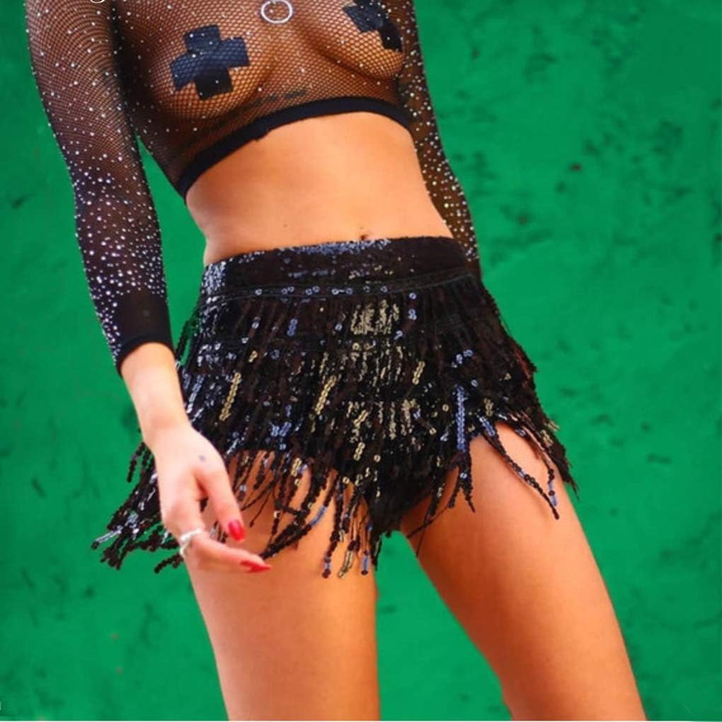 Women's Sequins Tassel Skirts Shorts Rave Festival Bottoms - Image 3