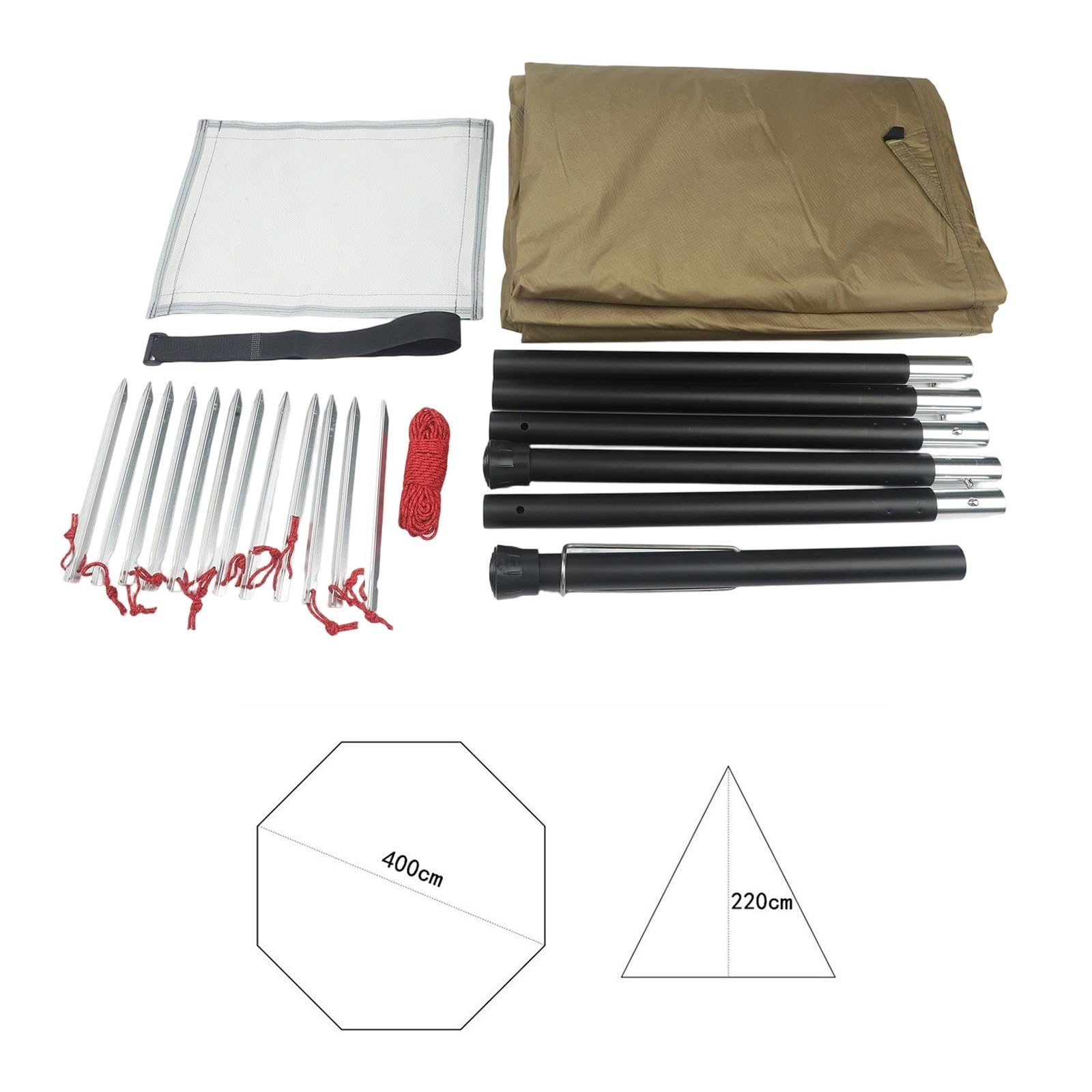 Tingxue - Tienda de campaña piramidal para 4 personas con salida de humo, resistente al fuego con estufa de leña, tienda de campaña ligera con cúpula de tejido 210T y varillas de aluminio para camping
