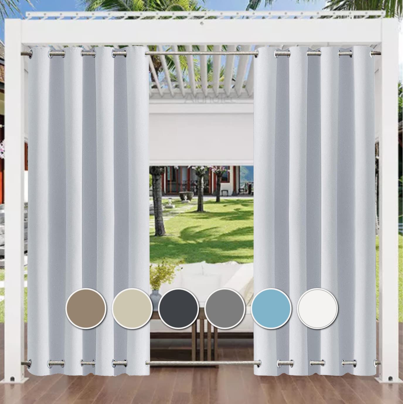 Aiyaoo Outdoor Vorhang wetterfest mit Ösen, B90xH200cm, (1 Stück), Weiß | Outdoor Gardinen Nach Maß, Wasserdicht, Sichtschutz, Sonnenschutz, für Balkon,Terrasse ,Pergola ,Garten