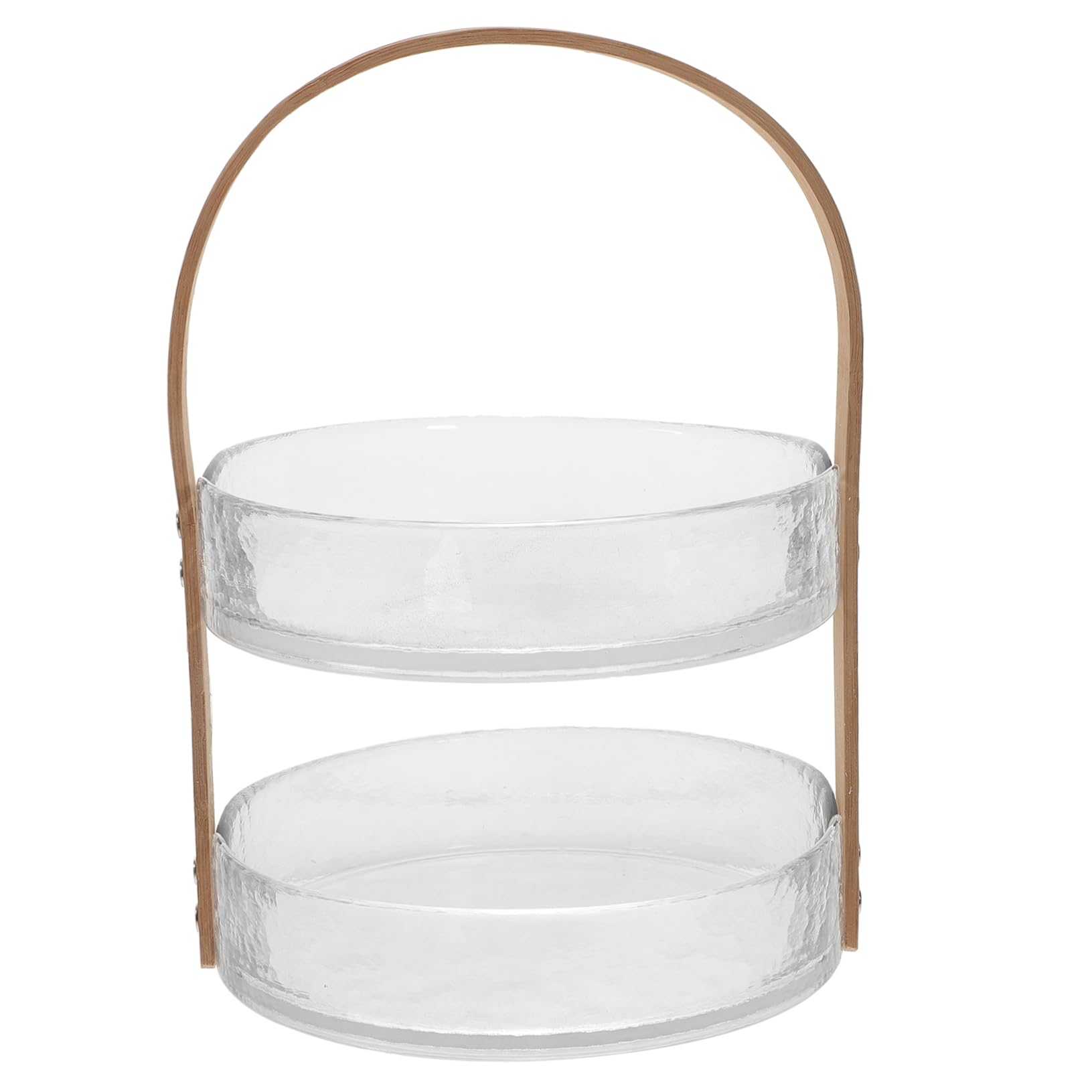 Cabilock Double Glass Fruit Plate 2 Tier Fruit Basket Snack Containers Ceramic Berry Basket Glass Fruits Holder Candy Dish Glass Foods Bowl Tiered Serving Platter Wooden Dried Fruit Dessert