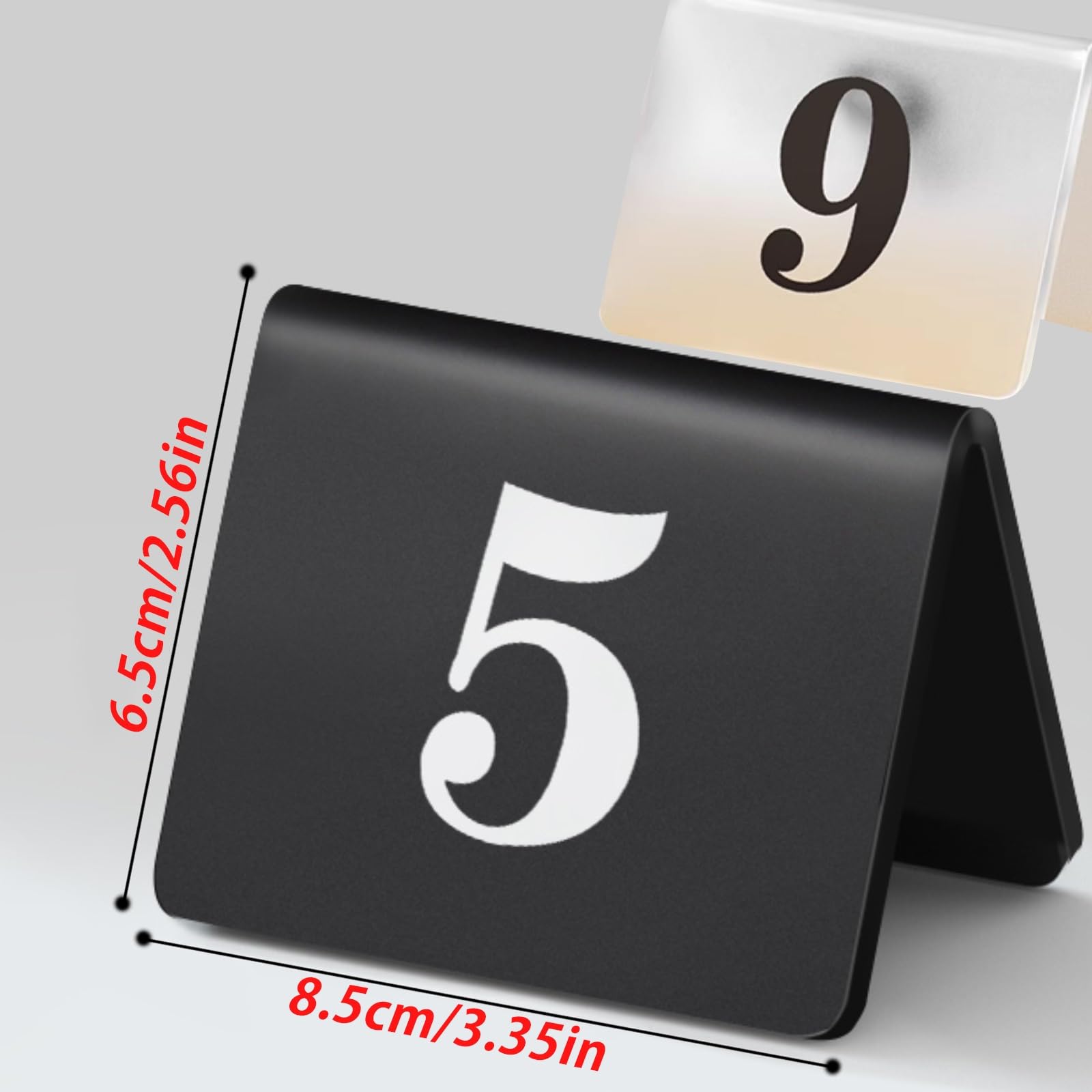 Akrylowe numery stolików, Dwustronny akrylowy zestaw numerów do stołu namiotowego wielokolorowy 85x65mm(Clear,1-50)